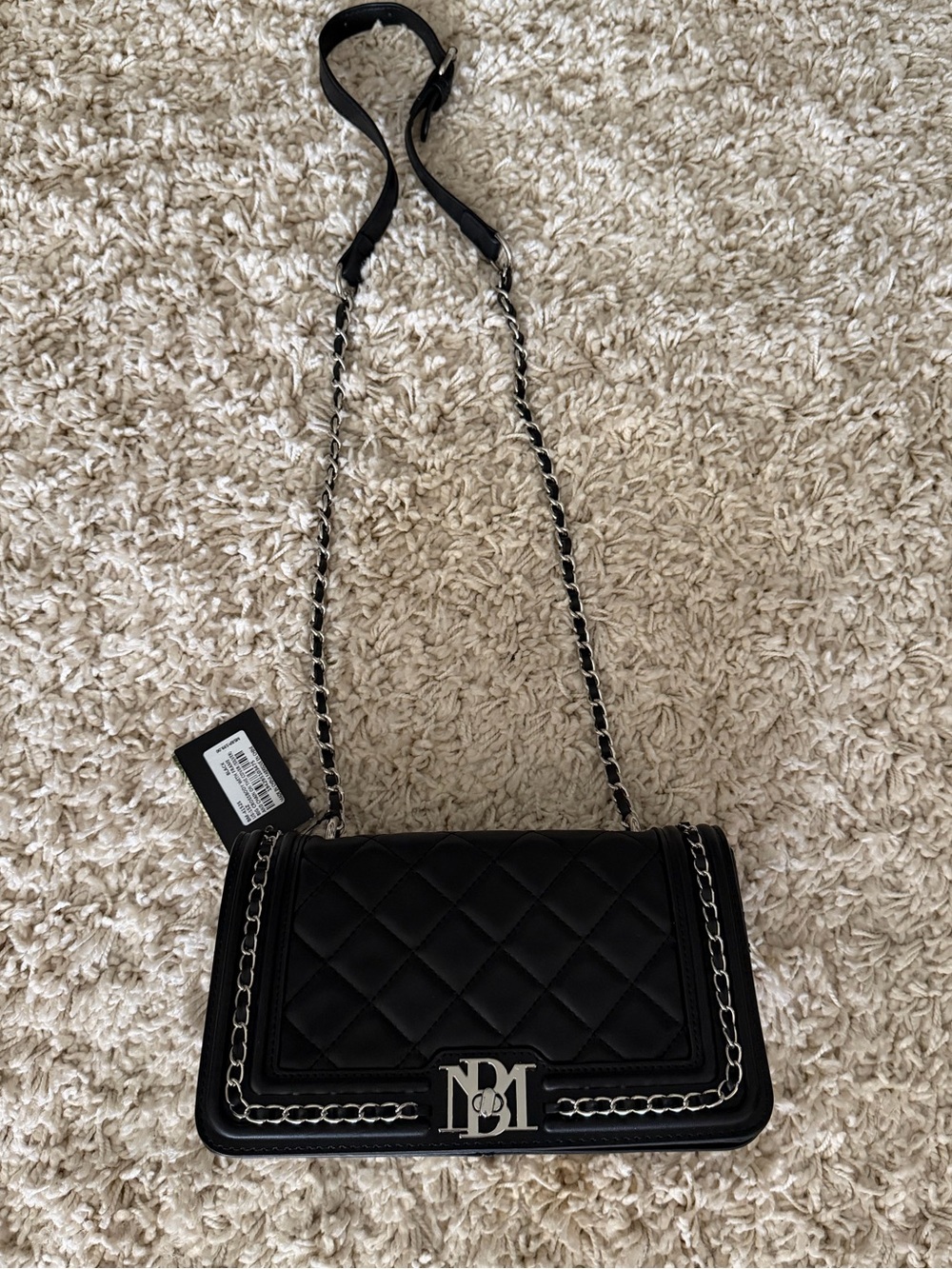 Black Quilted Chain-Shoulder Crossbody Bag